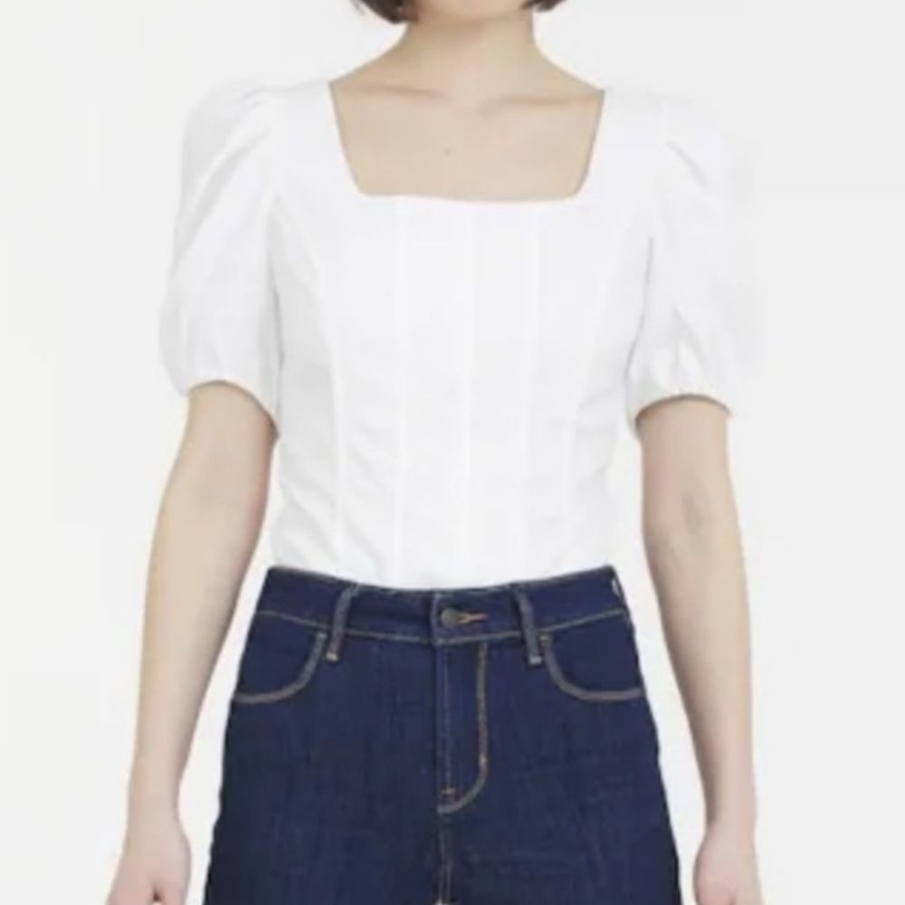 J Crew Puff-sleeve squareneck top in cotton poplin in White